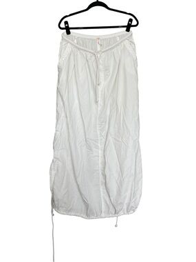 Free People White Maxi Skirt with Button Front and Drawcord Hem